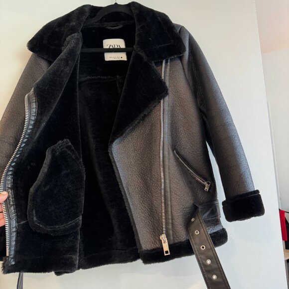 Zara Double-Faced Black Leather jacket - Picture 4 of 7